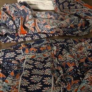 SHEIN Blue and Orange Floral Paisley Fabric